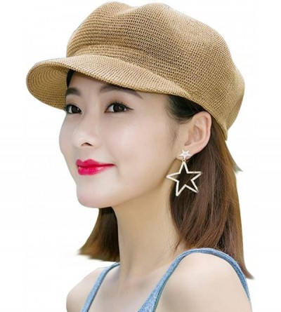 Newsboy Caps Women Summer Straw Newsboy Cap Beret Breathable Mesh Octagonal Cap - Khaki - CJ18EMR559Y $11.84