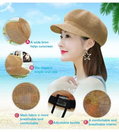 Newsboy Caps Women Summer Straw Newsboy Cap Beret Breathable Mesh Octagonal Cap - Khaki - CJ18EMR559Y $11.84