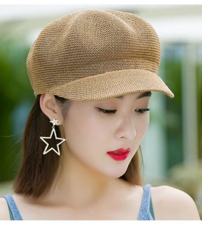 Newsboy Caps Women Summer Straw Newsboy Cap Beret Breathable Mesh Octagonal Cap - Khaki - CJ18EMR559Y $11.84