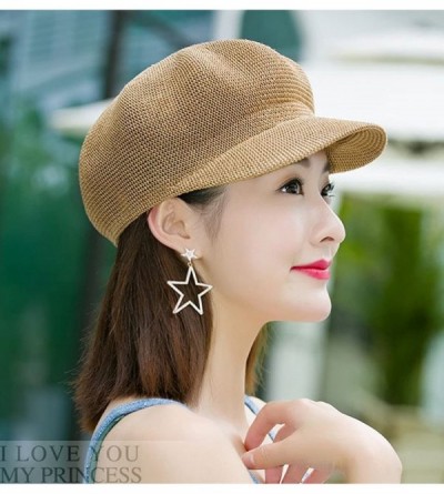 Newsboy Caps Women Summer Straw Newsboy Cap Beret Breathable Mesh Octagonal Cap - Khaki - CJ18EMR559Y $11.84