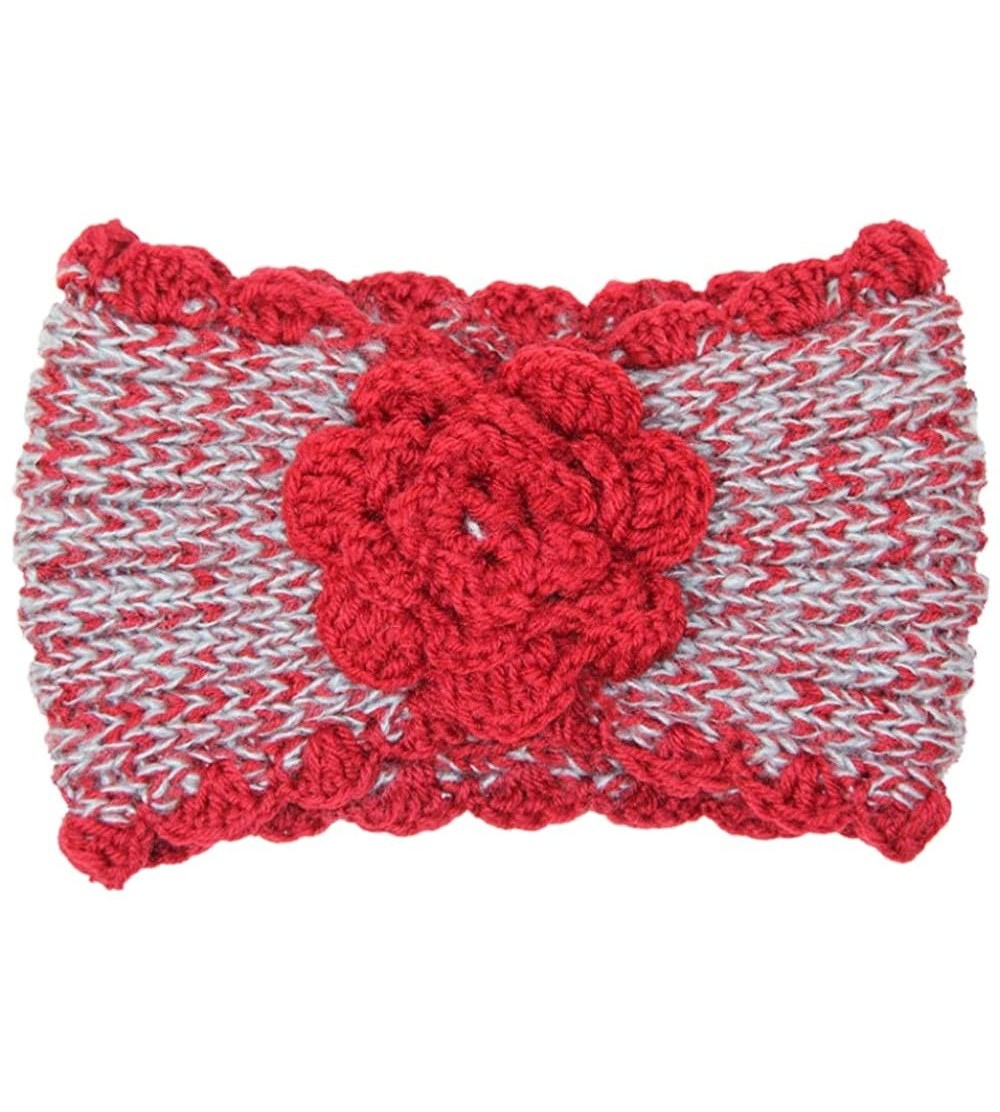 Headbands Women's Winter Knitted Headband Ear Warmer Head Wrap (Flower/Twisted/Checkered) - Flower-burgundy - C118HD75CO0 $9.04