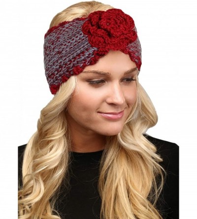 Headbands Women's Winter Knitted Headband Ear Warmer Head Wrap (Flower/Twisted/Checkered) - Flower-burgundy - C118HD75CO0 $9.04