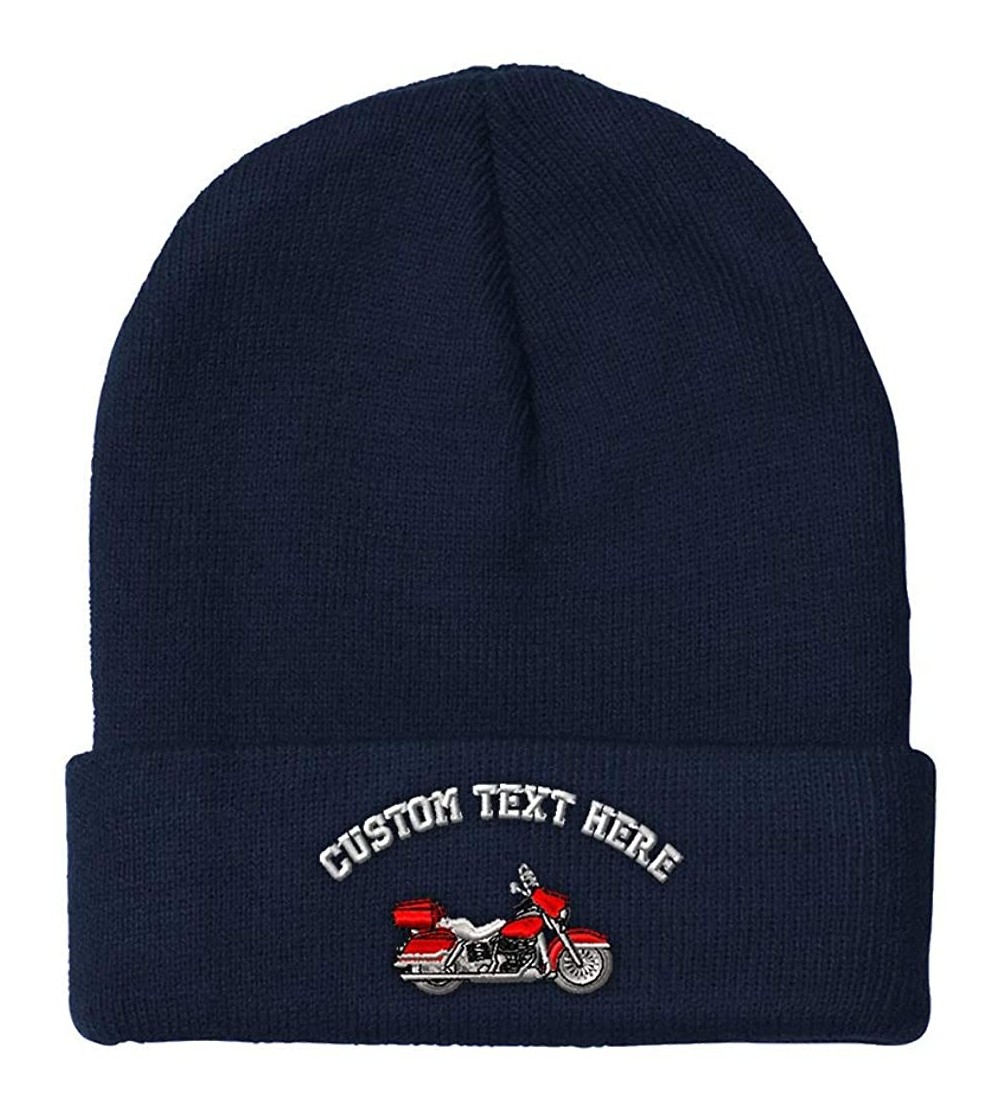 Skullies & Beanies Custom Beanie for Men & Women Motorcycle Embroidery Acrylic Skull Cap Hat - Navy - CF18ZS408KG $20.90