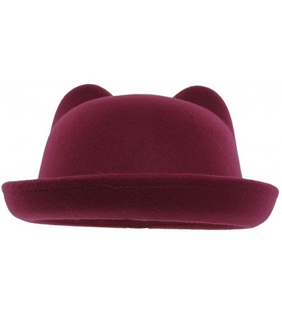 Bomber Hats Women Wool Felt Cat Ear Roll-up Hat Fedora Bowler Head Circumference 22.5" - Wine - CH127E5KK8H $11.04