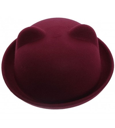 Bomber Hats Women Wool Felt Cat Ear Roll-up Hat Fedora Bowler Head Circumference 22.5" - Wine - CH127E5KK8H $11.04