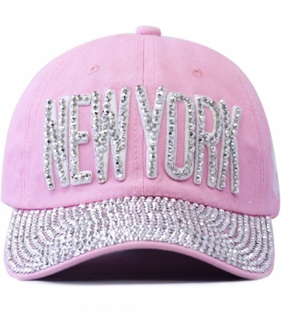 Baseball Caps Beaded Shiny Studded New York Premium Cap - Pink - C21254JSM6H $12.61