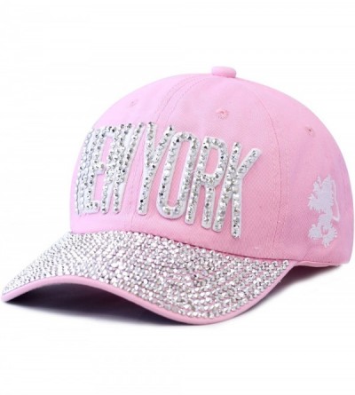 Baseball Caps Beaded Shiny Studded New York Premium Cap - Pink - C21254JSM6H $12.61