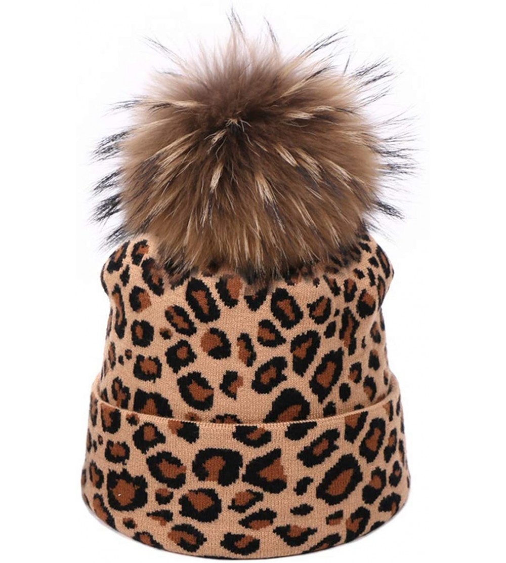 Skullies & Beanies Leopard Print Beanie Hat Scarf Set Winter Double Beanies Hats for Women Elasticity Warm Scarves Pompom Hat...