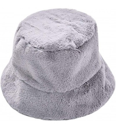 Bucket Hats Women Winter Faux Fur Plush Bucket Hat Fisherman Cap - Gray - C9193L9CHIR $13.90