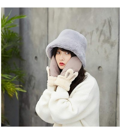 Bucket Hats Women Winter Faux Fur Plush Bucket Hat Fisherman Cap - Gray - C9193L9CHIR $13.90