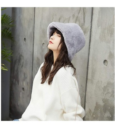 Bucket Hats Women Winter Faux Fur Plush Bucket Hat Fisherman Cap - Gray - C9193L9CHIR $13.90