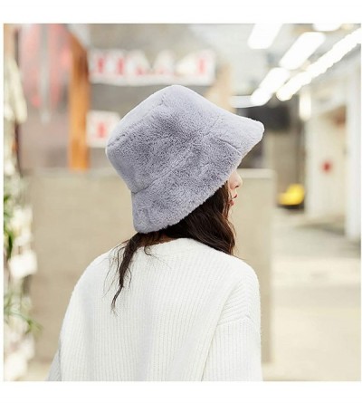 Bucket Hats Women Winter Faux Fur Plush Bucket Hat Fisherman Cap - Gray - C9193L9CHIR $13.90