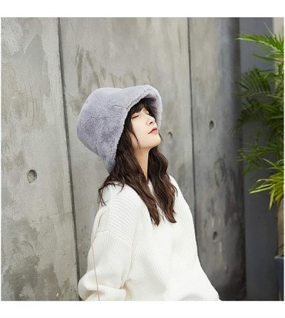 Bucket Hats Women Winter Faux Fur Plush Bucket Hat Fisherman Cap - Gray - C9193L9CHIR $13.90