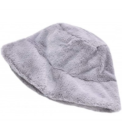 Bucket Hats Women Winter Faux Fur Plush Bucket Hat Fisherman Cap - Gray - C9193L9CHIR $13.90