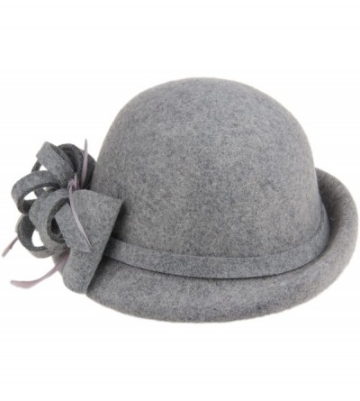 Bucket Hats Women's 100% Wool Church Dress Cloche Hat Plumy Felt Bucket Winter Hat - Grey - CU186L55A0N $19.14