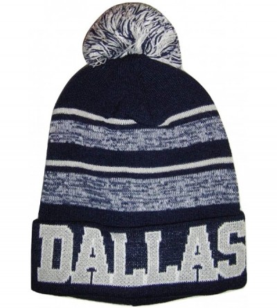 Skullies & Beanies Dallas Men's Blended Stripe Winter Knit Pom Beanie Hat - Navy/Gray - C318KN5MA35 $10.62