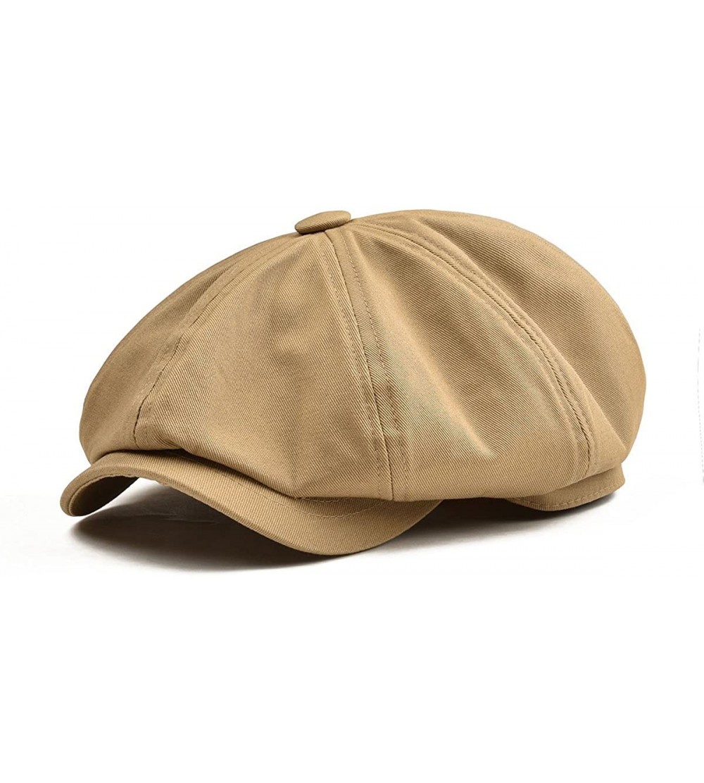 Newsboy Caps Men's 8 Piece Newsboy Flat Cap 100% Cotton Gatsby Ivy Golf Cabbie Hat - Khaki - C018E0GMSAG $13.24