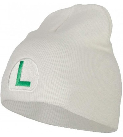 Skullies & Beanies Fire Mario Luigi Embroidered Knitted Short Beanie - White Green - CE18K6Q9O4Q $20.39