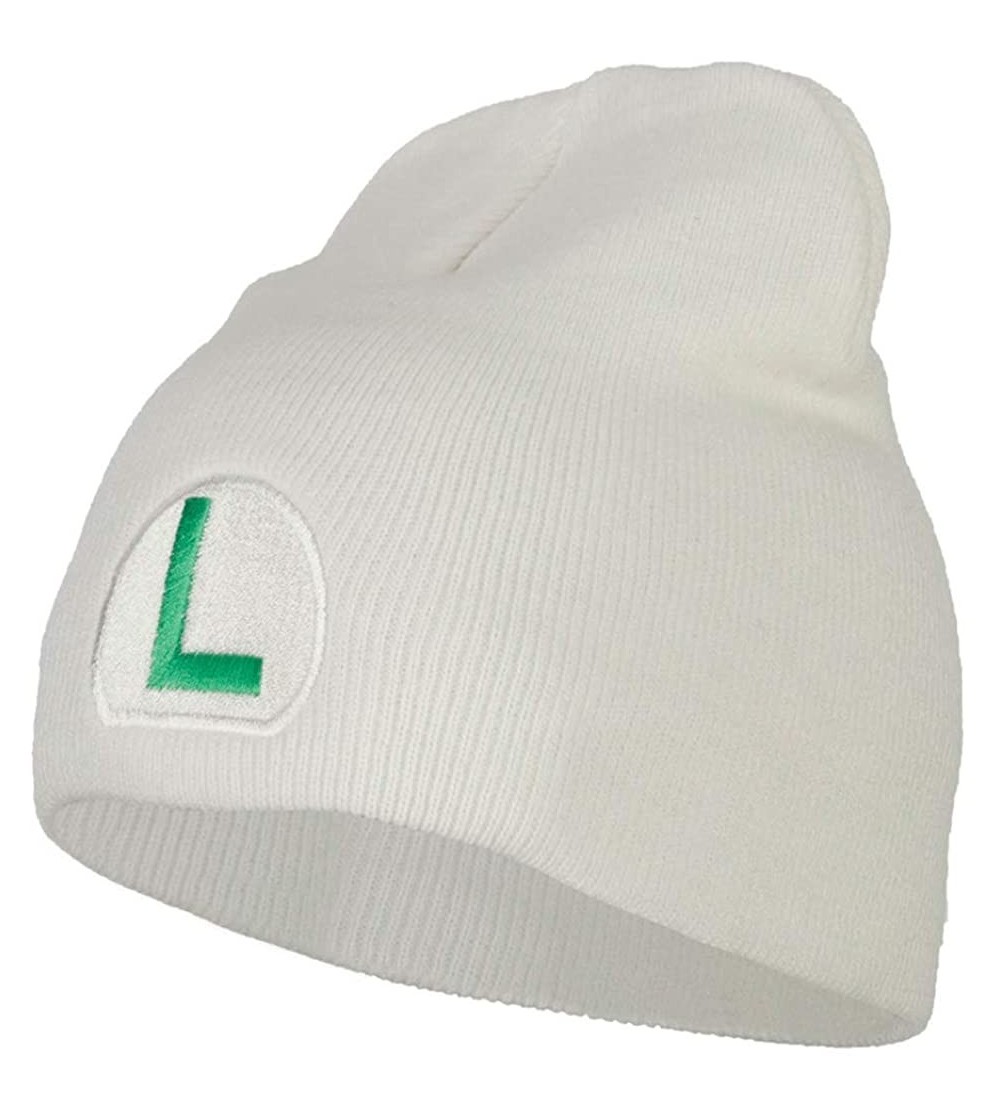 Skullies & Beanies Fire Mario Luigi Embroidered Knitted Short Beanie - White Green - CE18K6Q9O4Q $20.39