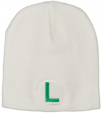 Skullies & Beanies Fire Mario Luigi Embroidered Knitted Short Beanie - White Green - CE18K6Q9O4Q $20.39