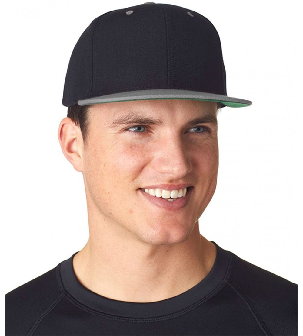 Baseball Caps Original Yupoong Two-Tone Pro-Style Wool Blend Snapback Snap Back Blank Hat Baseball Cap 6098MT Black/Silver - ...