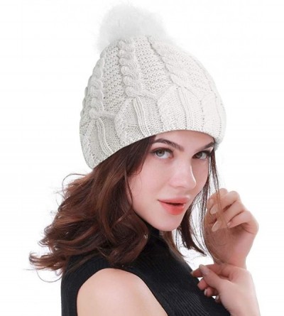 Skullies & Beanies Women's Winter Hat- Knitted Beanie Hat Winter Warm Ski Cap Stretch Knitted Caps Faux Fur Pom Pom Hat for W...