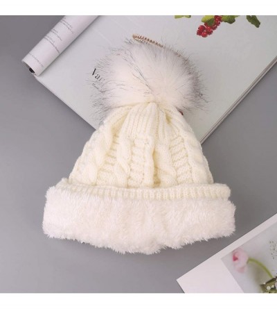 Skullies & Beanies Women's Winter Hat- Knitted Beanie Hat Winter Warm Ski Cap Stretch Knitted Caps Faux Fur Pom Pom Hat for W...