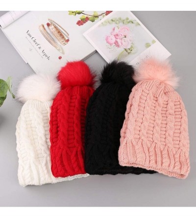 Skullies & Beanies Women's Winter Hat- Knitted Beanie Hat Winter Warm Ski Cap Stretch Knitted Caps Faux Fur Pom Pom Hat for W...