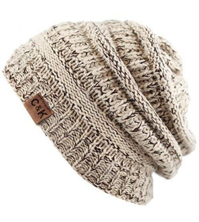 Skullies & Beanies Soft Stretch Cable Knit Warm Chunky Beanie Skully Winter Hat - 2. Two Tone Beige - CK12N2FDDXT $9.62