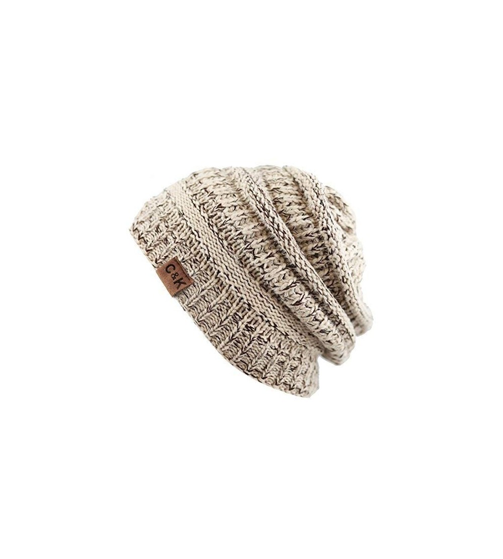 Skullies & Beanies Soft Stretch Cable Knit Warm Chunky Beanie Skully Winter Hat - 2. Two Tone Beige - CK12N2FDDXT $9.62