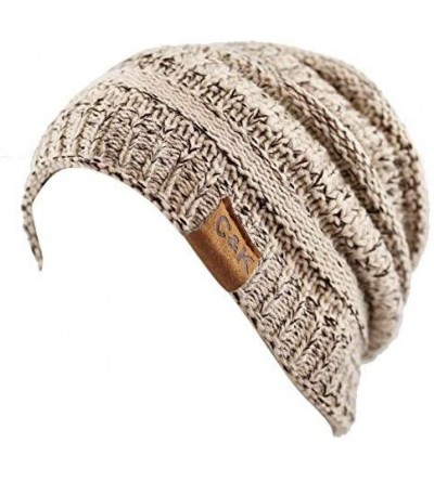 Skullies & Beanies Soft Stretch Cable Knit Warm Chunky Beanie Skully Winter Hat - 2. Two Tone Beige - CK12N2FDDXT $9.62