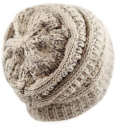 Skullies & Beanies Soft Stretch Cable Knit Warm Chunky Beanie Skully Winter Hat - 2. Two Tone Beige - CK12N2FDDXT $9.62