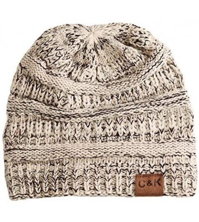 Skullies & Beanies Soft Stretch Cable Knit Warm Chunky Beanie Skully Winter Hat - 2. Two Tone Beige - CK12N2FDDXT $9.62