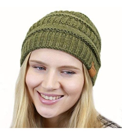 Skullies & Beanies Soft Stretch Cable Knit Warm Chunky Beanie Skully Winter Hat - 2. Two Tone Beige - CK12N2FDDXT $9.62