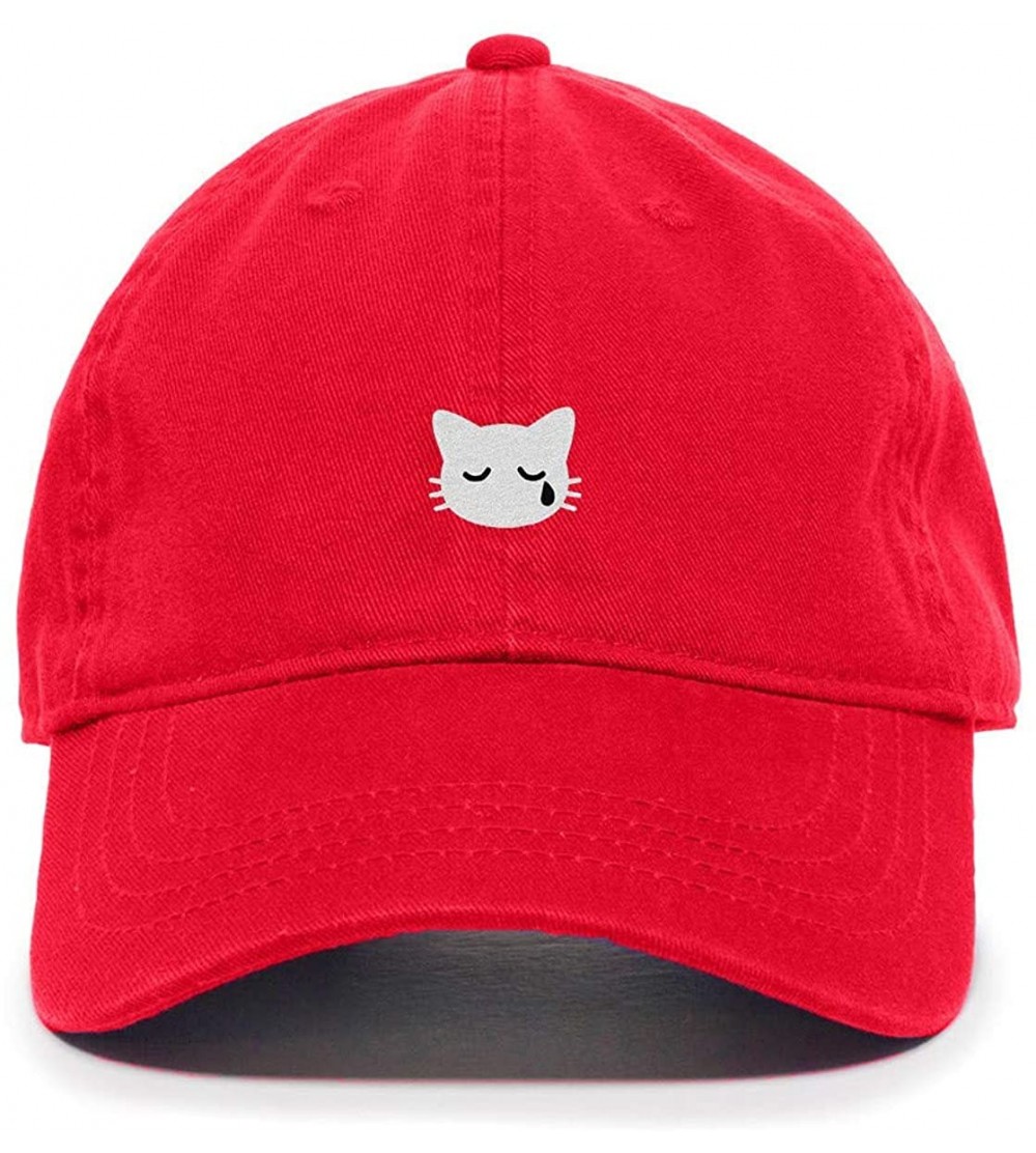 Baseball Caps Crying Cat Baseball Cap Embroidered Cotton Adjustable Dad Hat - Red - C218AEGG3AY $28.15