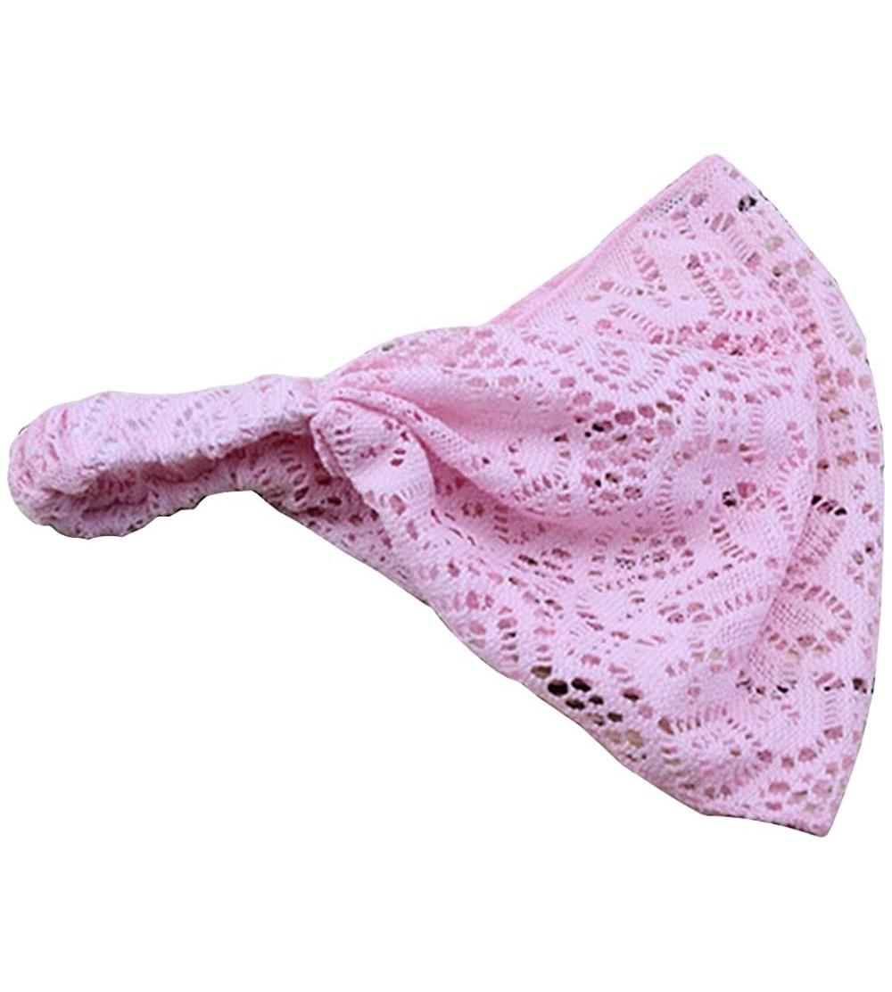 Headbands Women Girls Fashion Stretchy Wide Lace Headband Turban Headwrap - Pink - CJ12I9KHVQZ $8.58