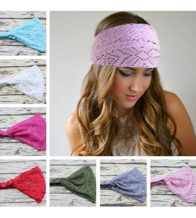 Headbands Women Girls Fashion Stretchy Wide Lace Headband Turban Headwrap - Pink - CJ12I9KHVQZ $8.58
