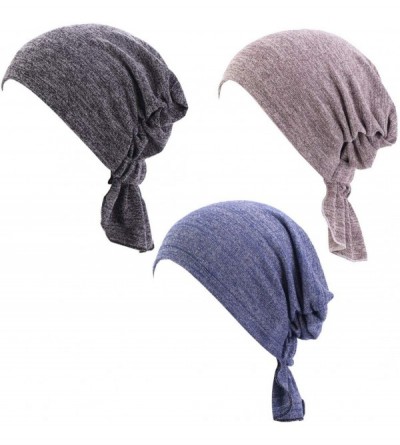 Skullies & Beanies 3Pack Cancer Headwear for Women Cotton Sleep Beanie Hat Cap - Dark Gray Khaki Navy Blue - CO198HEDXOX $16.07