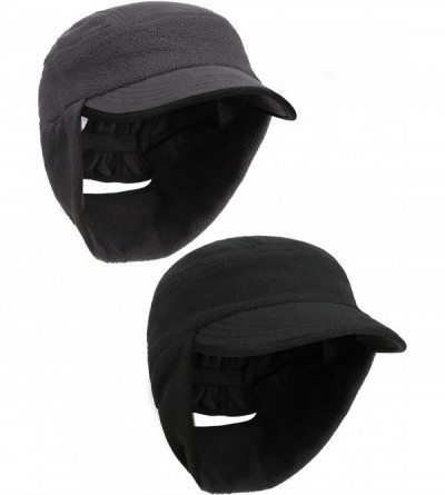 Skullies & Beanies 2 Pieces Winter Warm Skull Hat Earflap Cap with Visor Windproof Hat for Women Men Black- Deep Gray - C818Z...