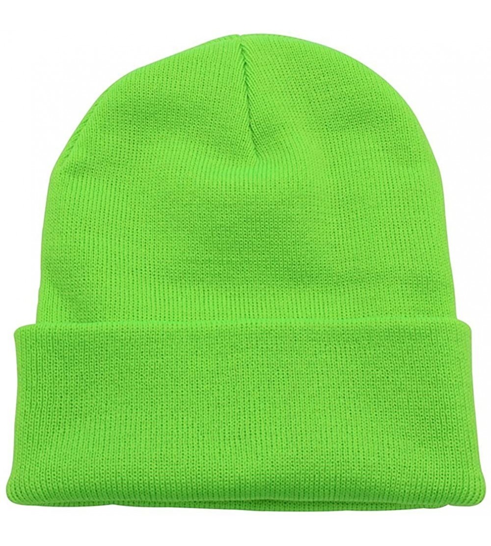 Skullies & Beanies Warm Winter Hat Knit Beanie Skull Cap Cuff Beanie Hat Winter Hats for Men - Lime - CG12NSBWTNY $6.47