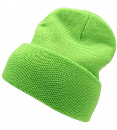 Skullies & Beanies Warm Winter Hat Knit Beanie Skull Cap Cuff Beanie Hat Winter Hats for Men - Lime - CG12NSBWTNY $6.47