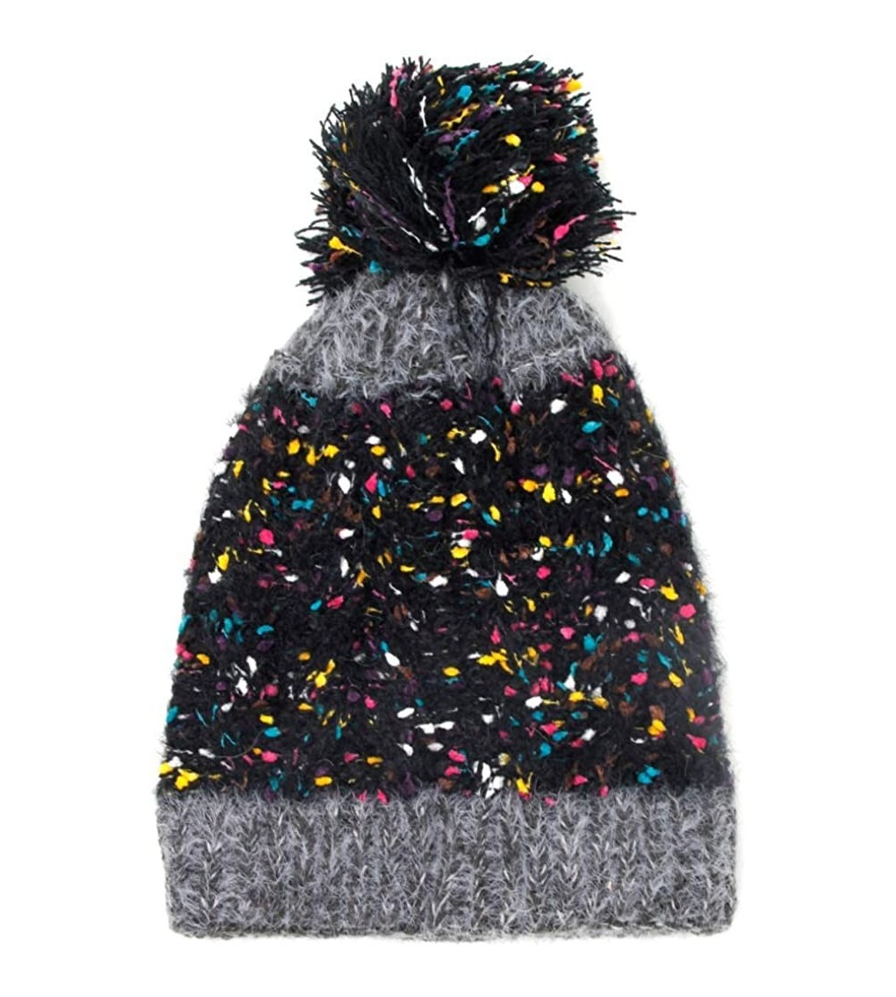 Skullies & Beanies Women Fashion Winter Fall Soft Knitted Multi Color Animal Print Cat Ear Beanie Hats - Sprinkles - Black - ...