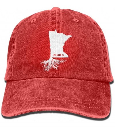 Baseball Caps Unisex Baseball Cap Denim Fabric Hat Minnesota Roots State Map Adjustable Snapback Peak Cap - Red - CC18KRADMI7...