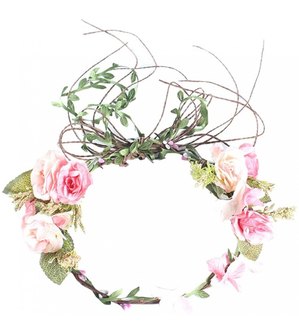 Headbands Adjustable Flower Crown Festivals Headbands Garland Girls Hair Wreath - A1lightpink - CB18R7XO2ZM $17.05