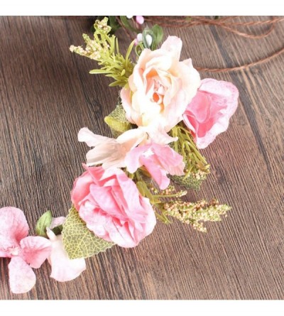 Headbands Adjustable Flower Crown Festivals Headbands Garland Girls Hair Wreath - A1lightpink - CB18R7XO2ZM $17.05