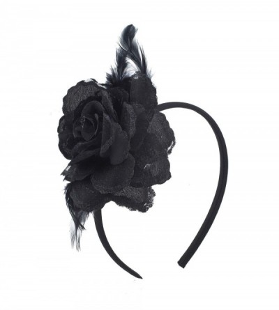 Headbands Black Fascinators Hat Ladies Cocktail Side Floral Glitter Feathers Fashion Headband - CK18IHKHSW5 $19.90