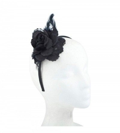 Headbands Black Fascinators Hat Ladies Cocktail Side Floral Glitter Feathers Fashion Headband - CK18IHKHSW5 $9.68