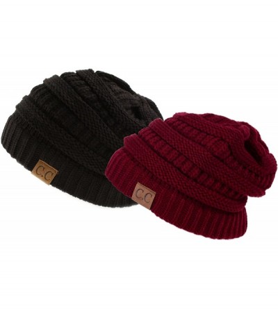 Skullies & Beanies Charcoal Grey Thick Slouchy Knit Oversized Beanie Cap Hat - Black-burgundy Gift Set - CR127S1TDQR $14.42