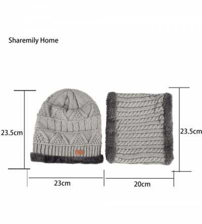 Skullies & Beanies 2-Pieces Winter Beanie Hat Scarf Set Warm Hat Thick Knit Skull Cap Fleece Lined for Men Women - Grey - CS1...