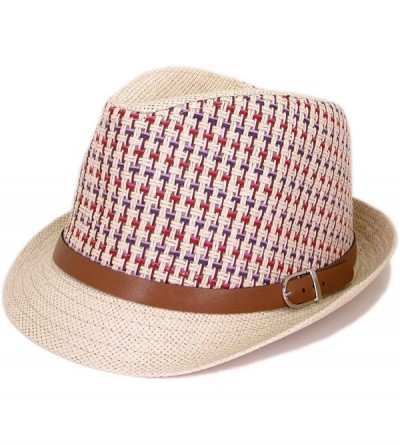 Fedoras Multicolor Cowboy Cowgirl Fedora Straw Hat w/Leather Band Avail - Red - C211G2UB7VP $18.25